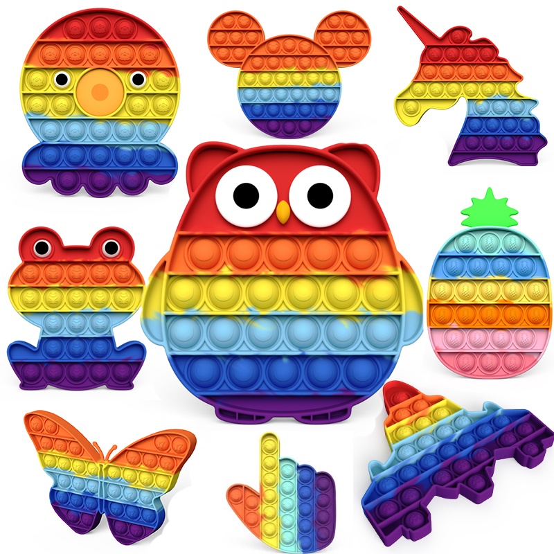Pop It Colorful Unicorn Rainbow Dinosa Hot Pop Its Round Push Bubble ...
