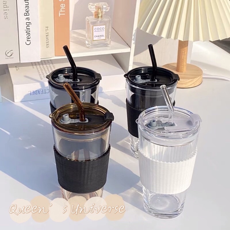 Hologram Minimalist Coffee Glass Mug Cup Tumbler with Cover Cup Sleeve