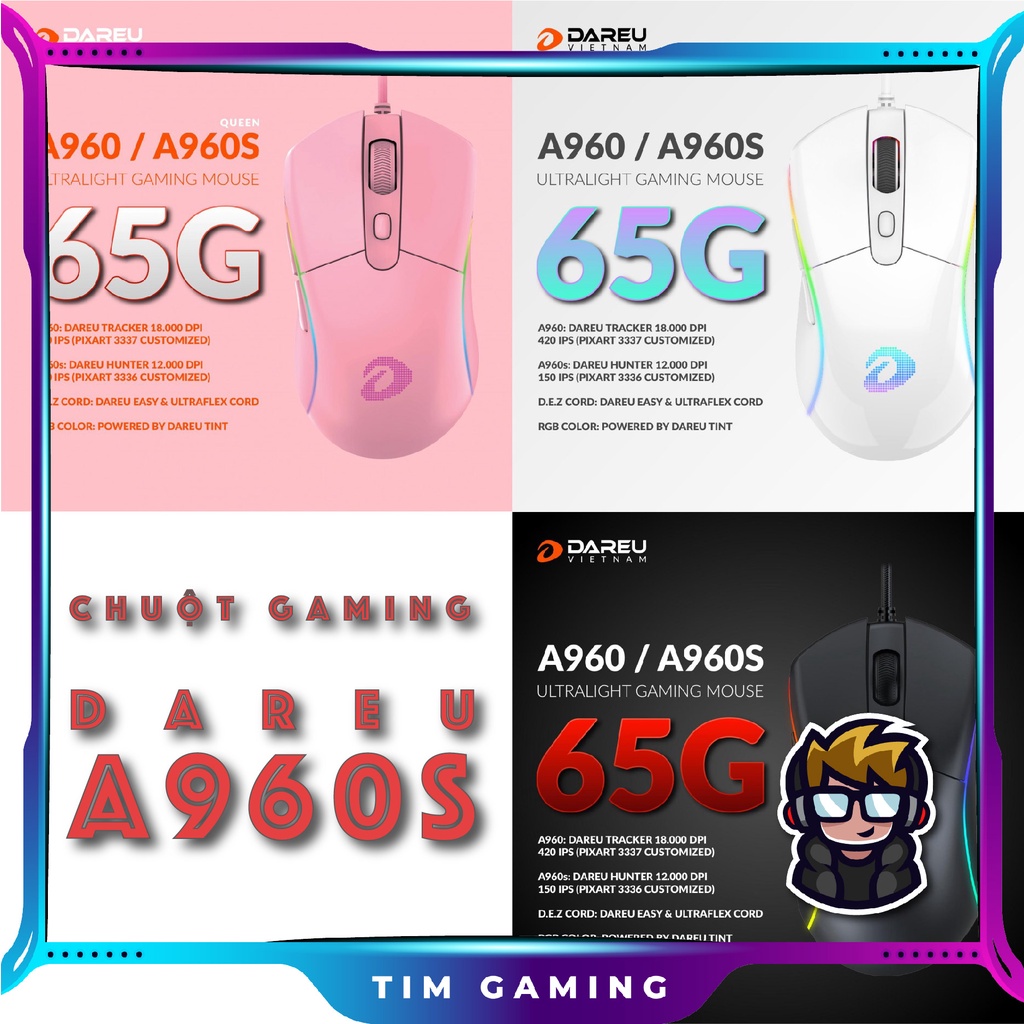 DAREU A960 / A960s Gaming Mouse - ULTRALIGHT (HUNTER PWM3336, RGB LED ...