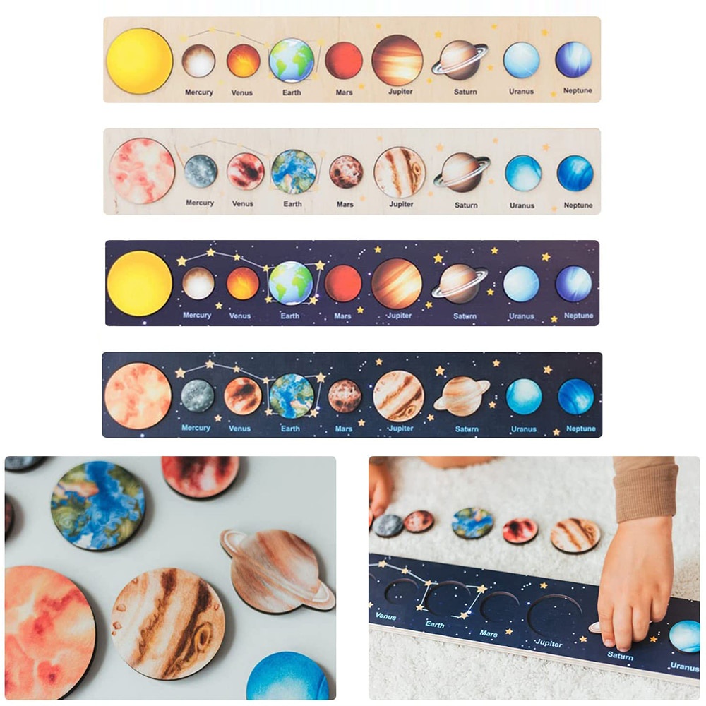 Montessori Wood Solar System Puzzle Matching Board Game Solar