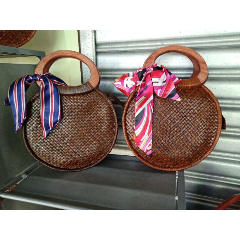 NATIVE ROUND BAG WITH WOOD HANDLE free twilly Shopee Philippines