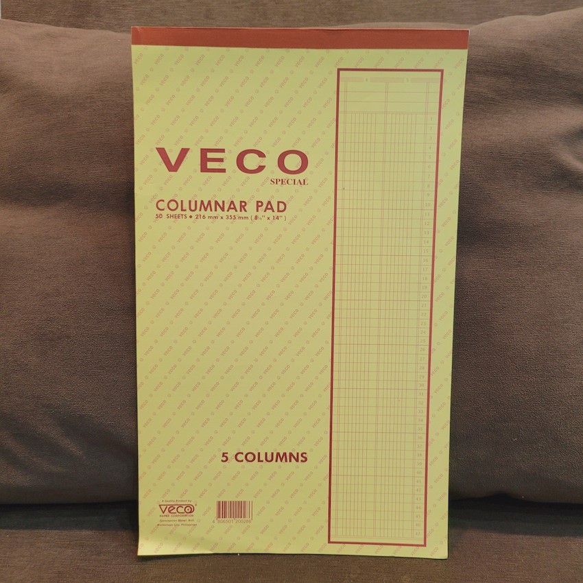 Veco Columnar Pad. 216 X 355 Mm Or 8.5 14 Inc 5 Columns 50 Sheets