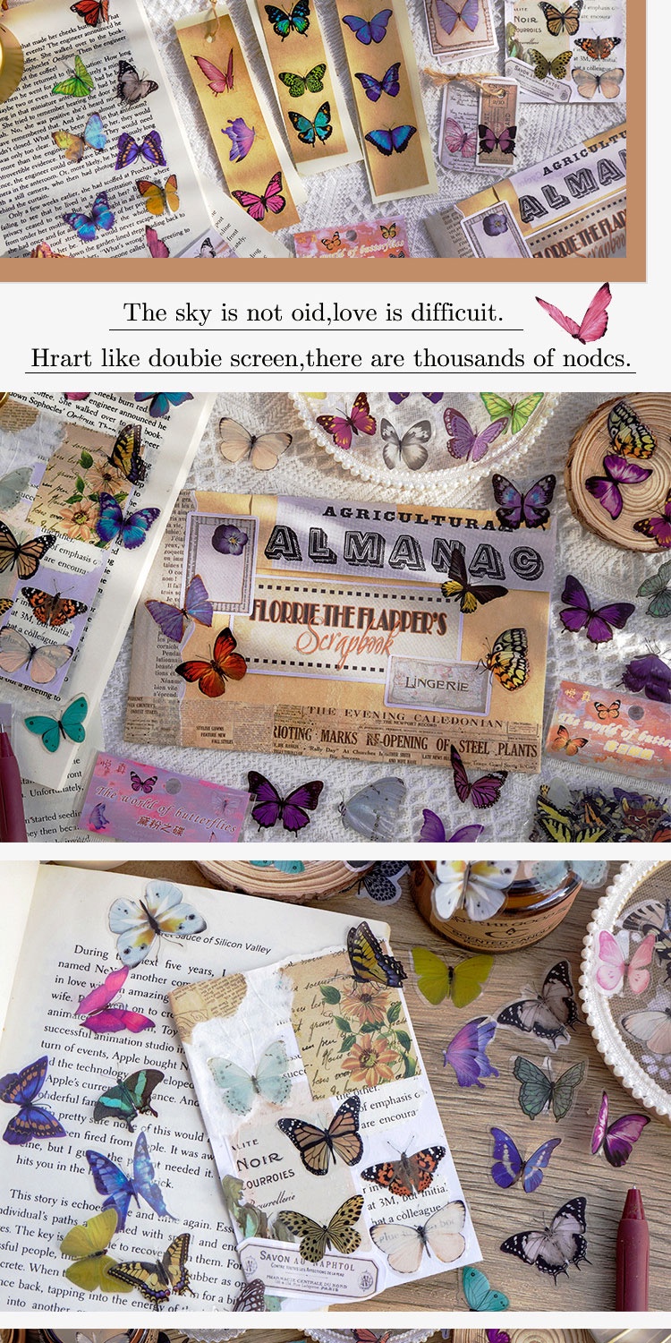 Journamm 40pcs/pack Butterfly Series Stickers Art Collage Junk Journal ...