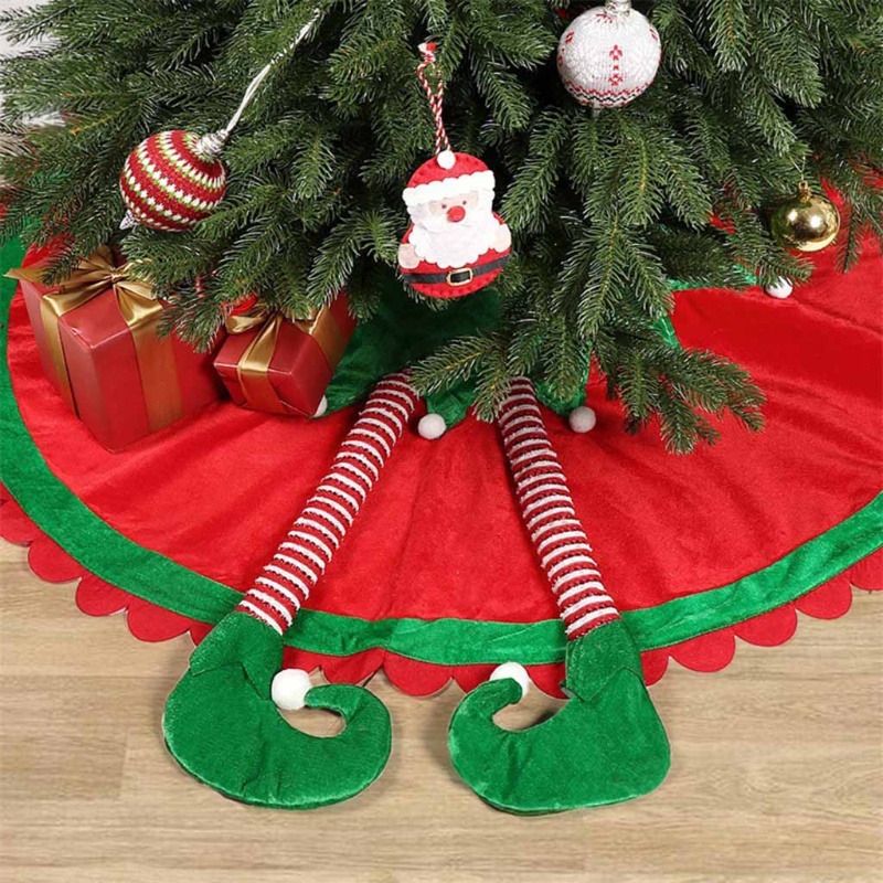 BST Christmas Ornament Tree Skirt 47 Inch Elf Feet Tree Mat Rustic Xmas