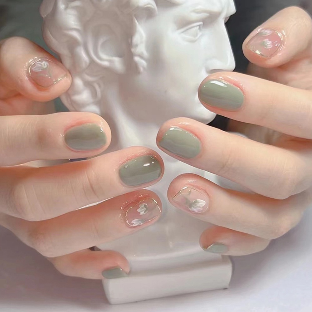 24pcs Starry Sky Lightning Pattern Press on Nails Gradient Green False Nails Wearable Reusable European Long Square Fake Nails
