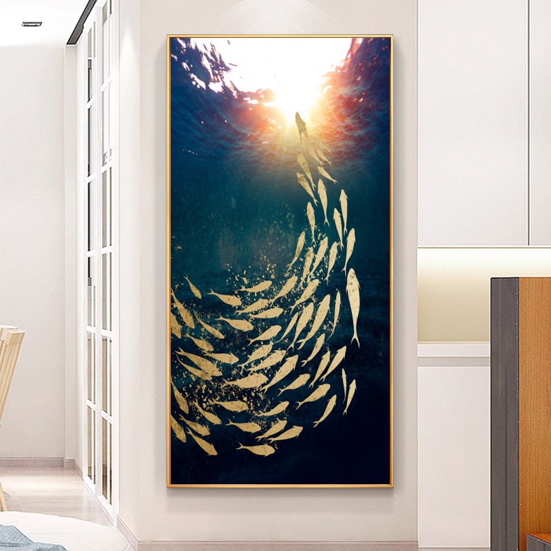 Modern Abstract Gold Koi Fish Wall Art Canvas Painting Landscape Ocean ...