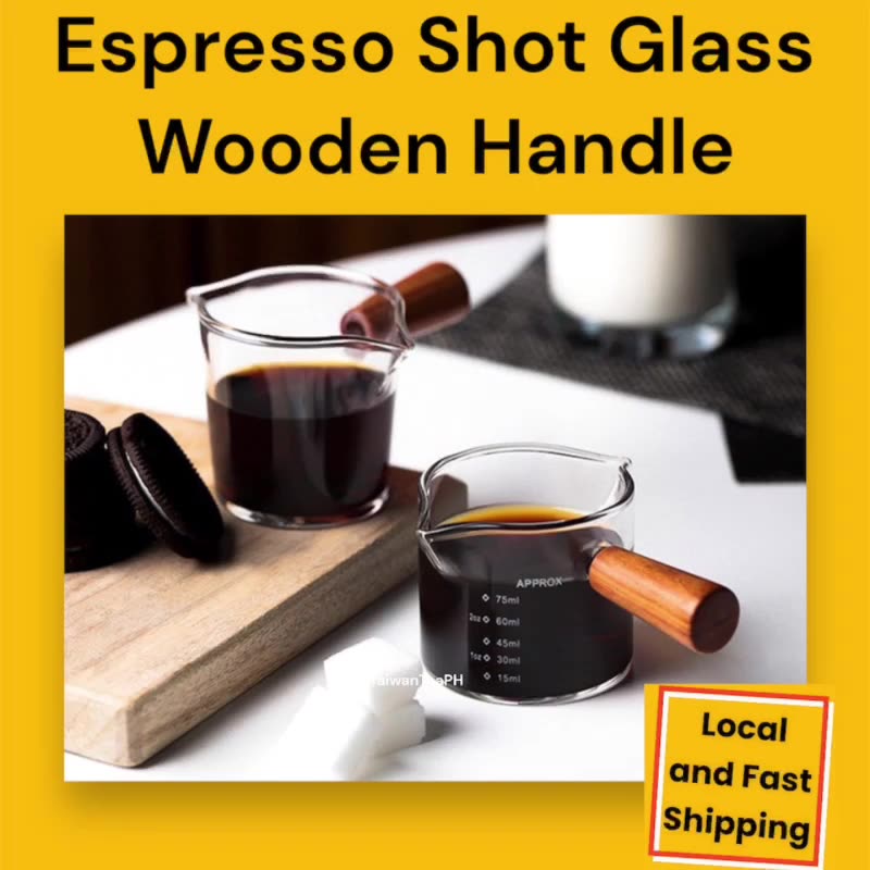 Espresso shot glass wooden handle Double Spout Measuring Pitcher Milk ...