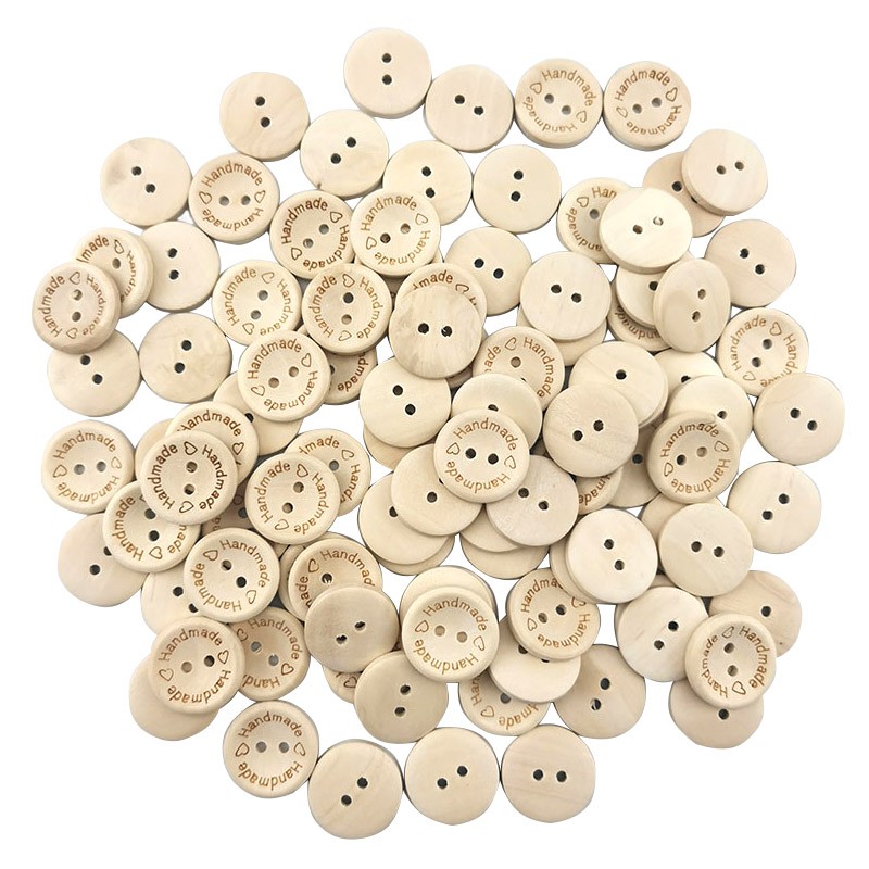 (100pcs mix) 2 Holes 20mm Size Wood Buttons For Craft Round Sewing ...