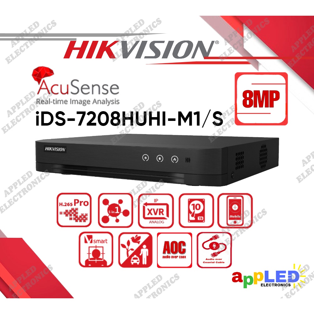 Hikvision iDS7208HUHIM1/S Acusense 8CH 5MP H.265 Pro+ DVR with AoC