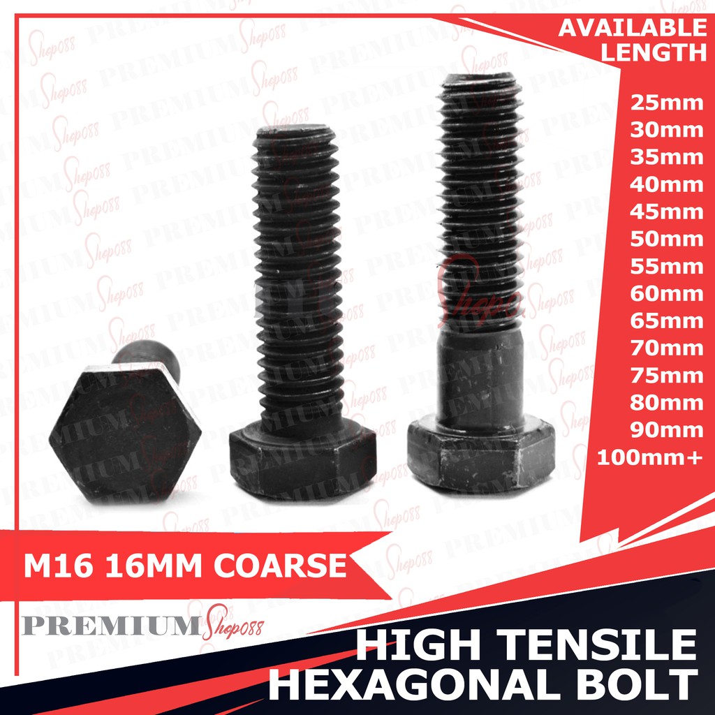 2/5pcs M16 16MM High Tensile HT US Hexagonal Bolt Cap Screw Nut Hex ...