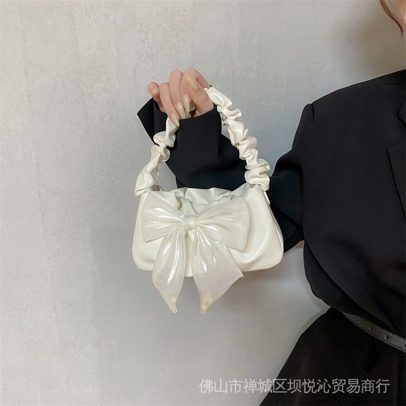 Bowknot Pleated Solid Color Handbags Accessories