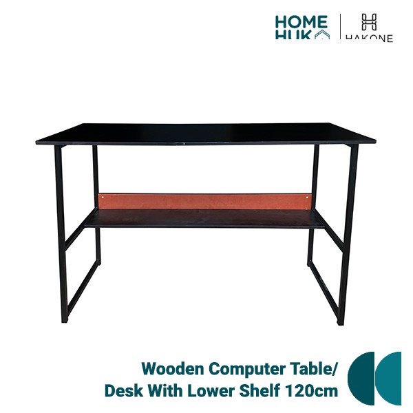 HomeHuk Hakone Wooden Computer Table/Desk with lower shelf 120cm