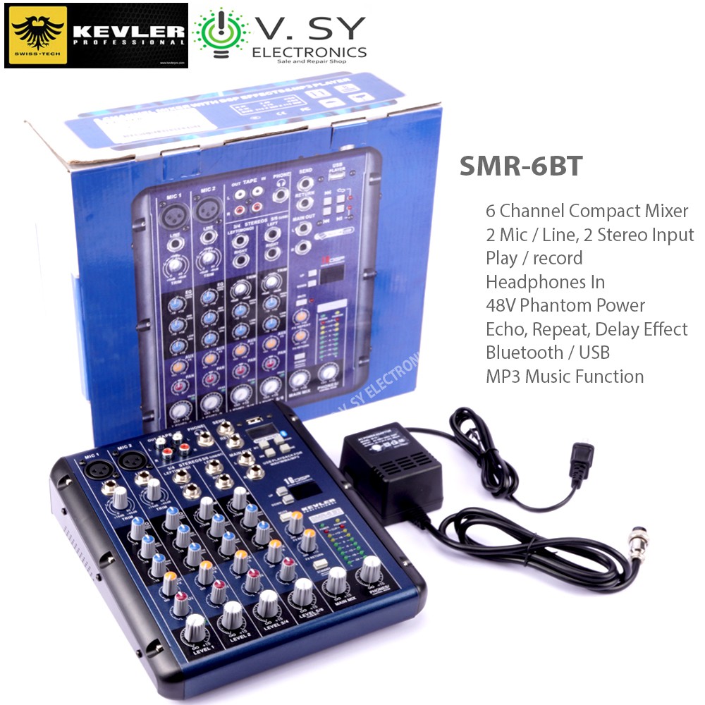 Kevler SMX6BT USB 6 Channel 6CH Compact Mixer with Bluetooth USB MP3