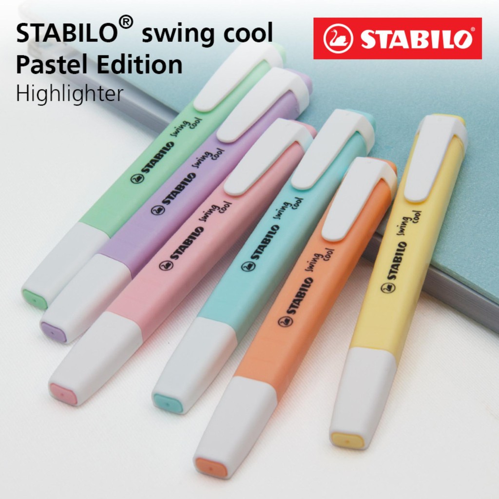 STABILO Swing Cool Pastel Highlight Pen & Text Marker with Pocket Clip 6  Colors
