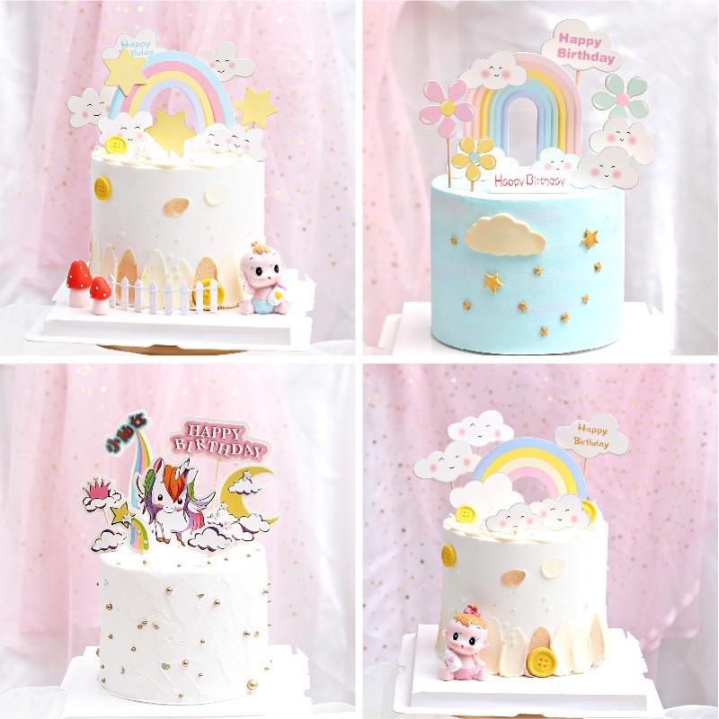 Rainbow Cloud Theme Cake Topper Happy Birthday Kid Boy Girl Cake ...