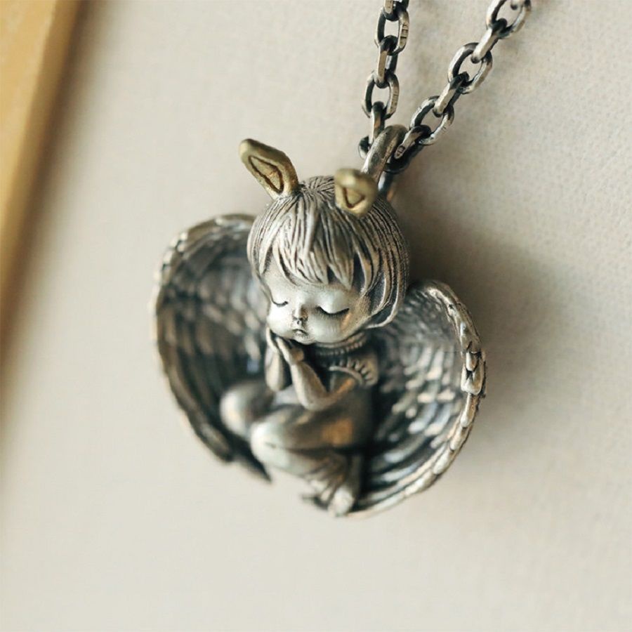 Quanyou New Product 2023 Influencer HotSelling Tik Tok Angel Girl Pendant Necklace Cute Heart