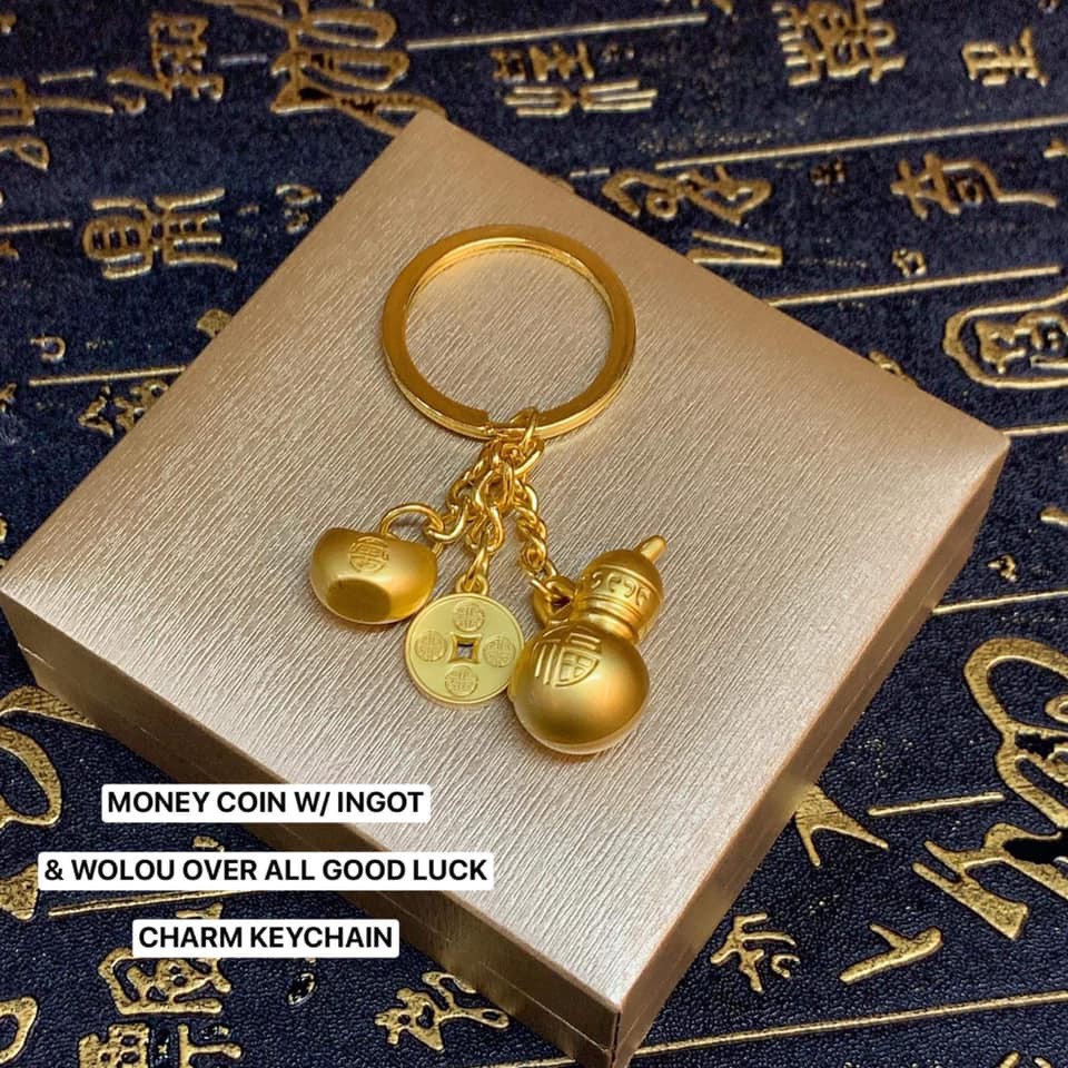 LUCKY CHARM 999 MONEY COIN W INGOT WOLOU OVER ALL GOOD LUCK CHARM KEYCHAIN