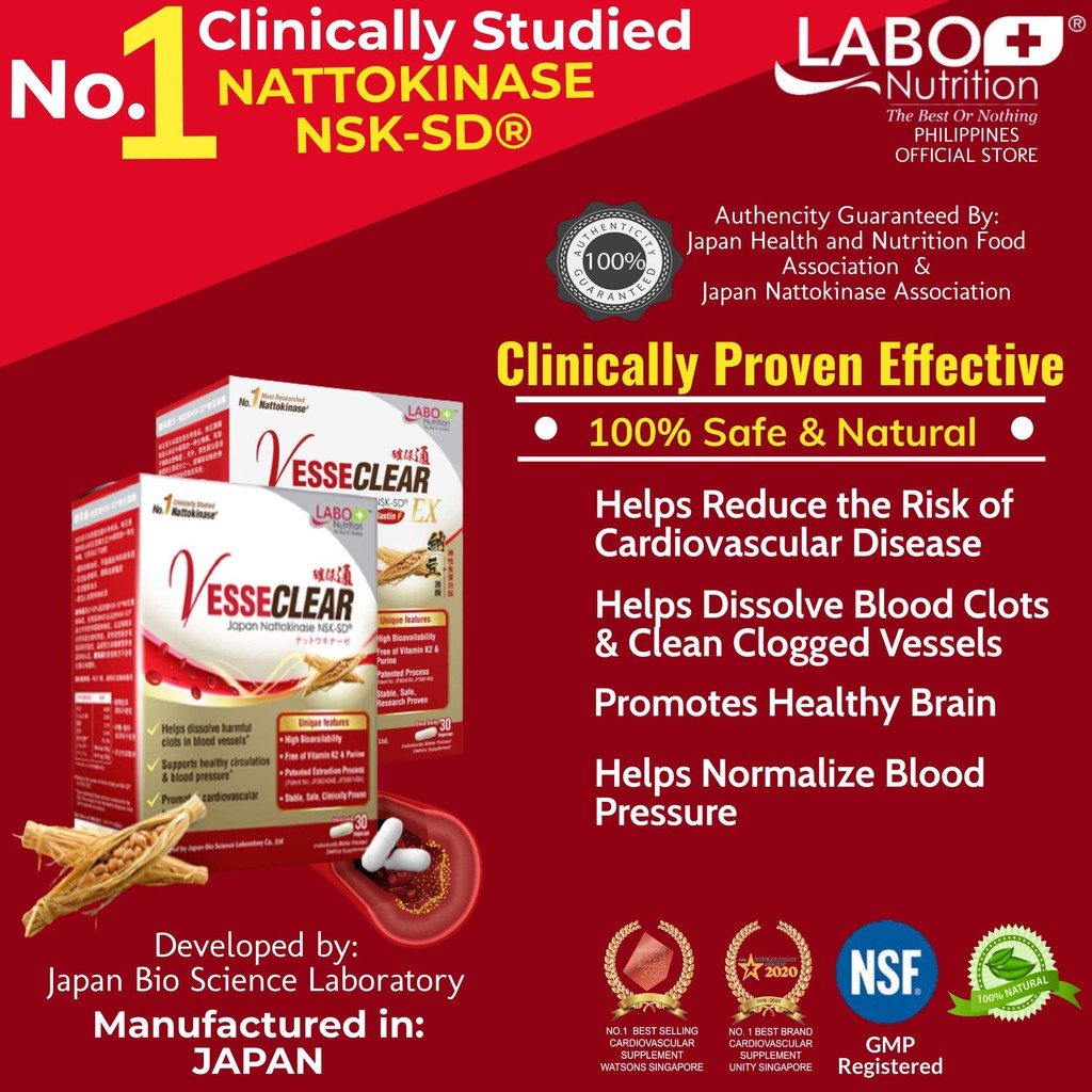 Food Supplement VesseCLEAR EX 30s x 2 Bxs helps prevent Stroke, Blood