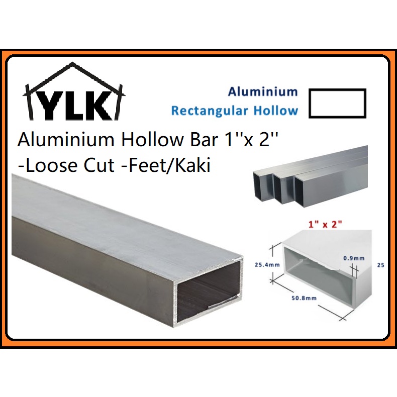 YLK【1Feet/Kaki】1"X 2" Aluminium Rectangular Hollow Bar / Aluminium