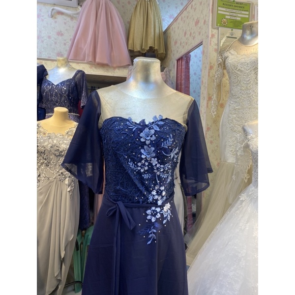 Chiffon Navy Blue Premium Long Gown Shopee Philippines