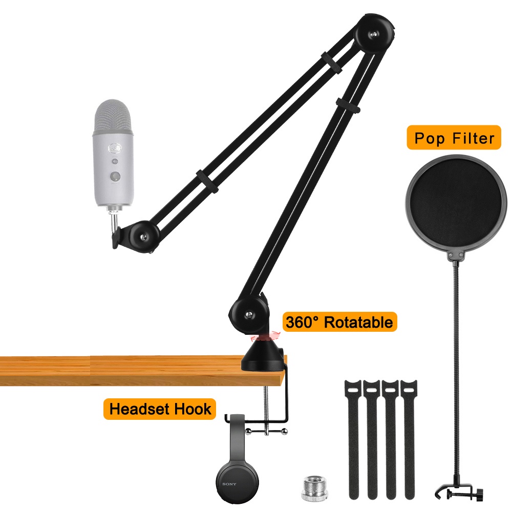 Microphone Arm Stand Desk Adjustable Suspension Boom Scissor Mic Arm Upgraded Heavy Duty Mic