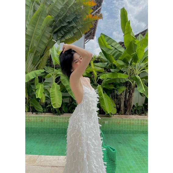 Stylished 2-Strap MAXI DRESS WITH FLOATING LACE FEATHER OPEN BACK FOR ...