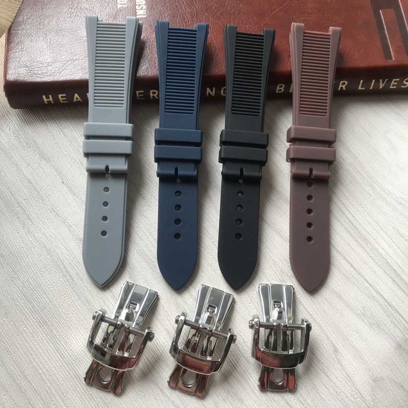 24mm Rubber Silicone Watch Strap Black Brown Blue Folding Buckle ...