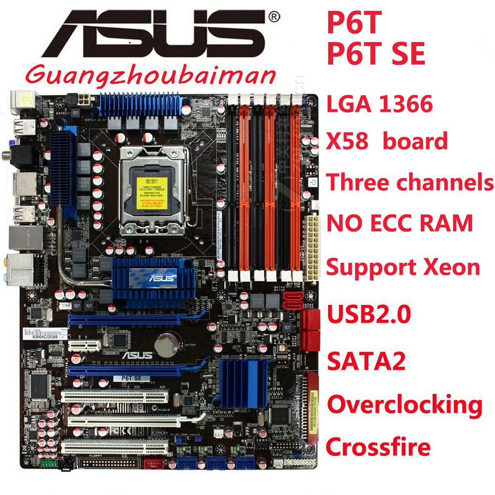 Asus Motherboard Asus P6t Se Max Ram X58 Motherboard Lga 1366 ASUS