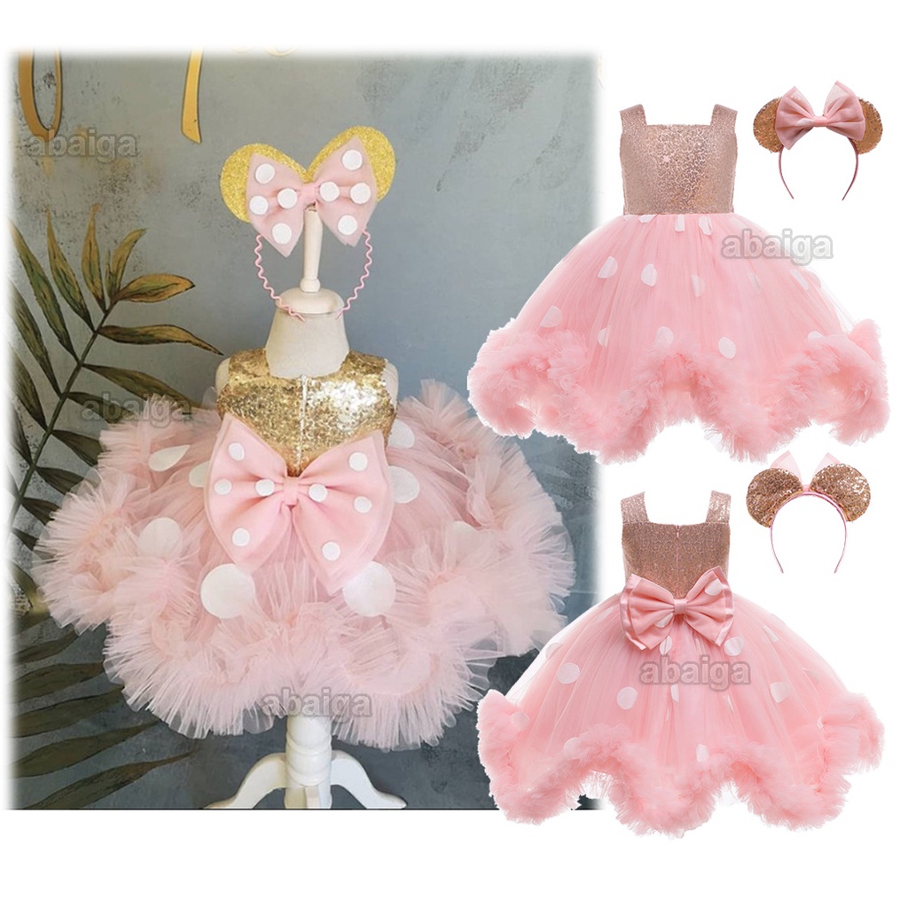 2pcs Cute Pink Minnie Mouse Dress for Baby Girl Mini Headband Set Sequin  Square Neck Sleeveless Tutu Dress Princess Birthday Gown Kids Skirt with  Hairband Ootd Clothes 1-7 Year Old | Shopee Philippines
