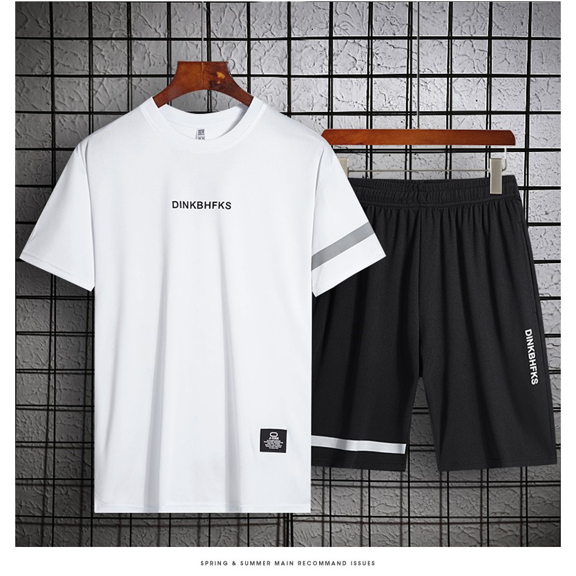 KOREAN SIZE Fashion Men's short sleeve sports suit Terno T-shirt+Shorts ...
