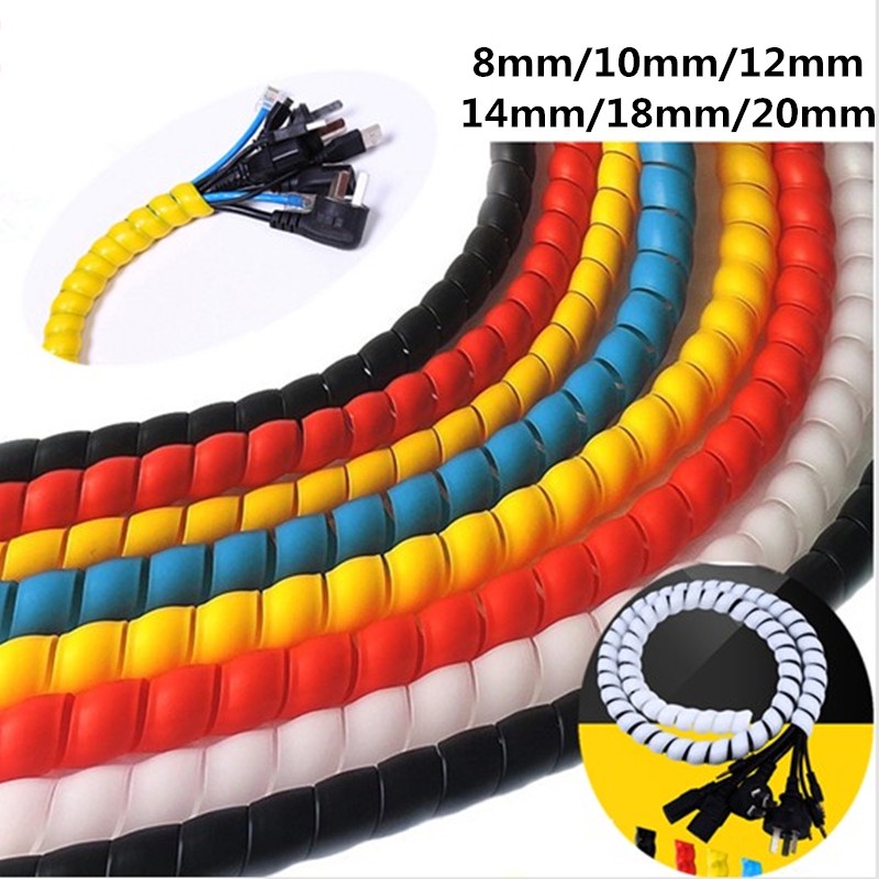 1m Cable Protector Spiral Wrapping Sleeve Cord Organizer Wire Management Tube Hose Water Pipe