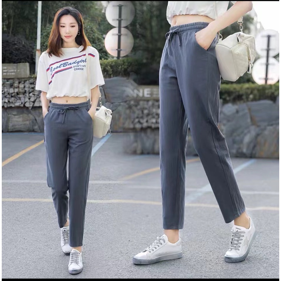 NSL Cotton and linen pants women's retro high waist loose casual pants ...