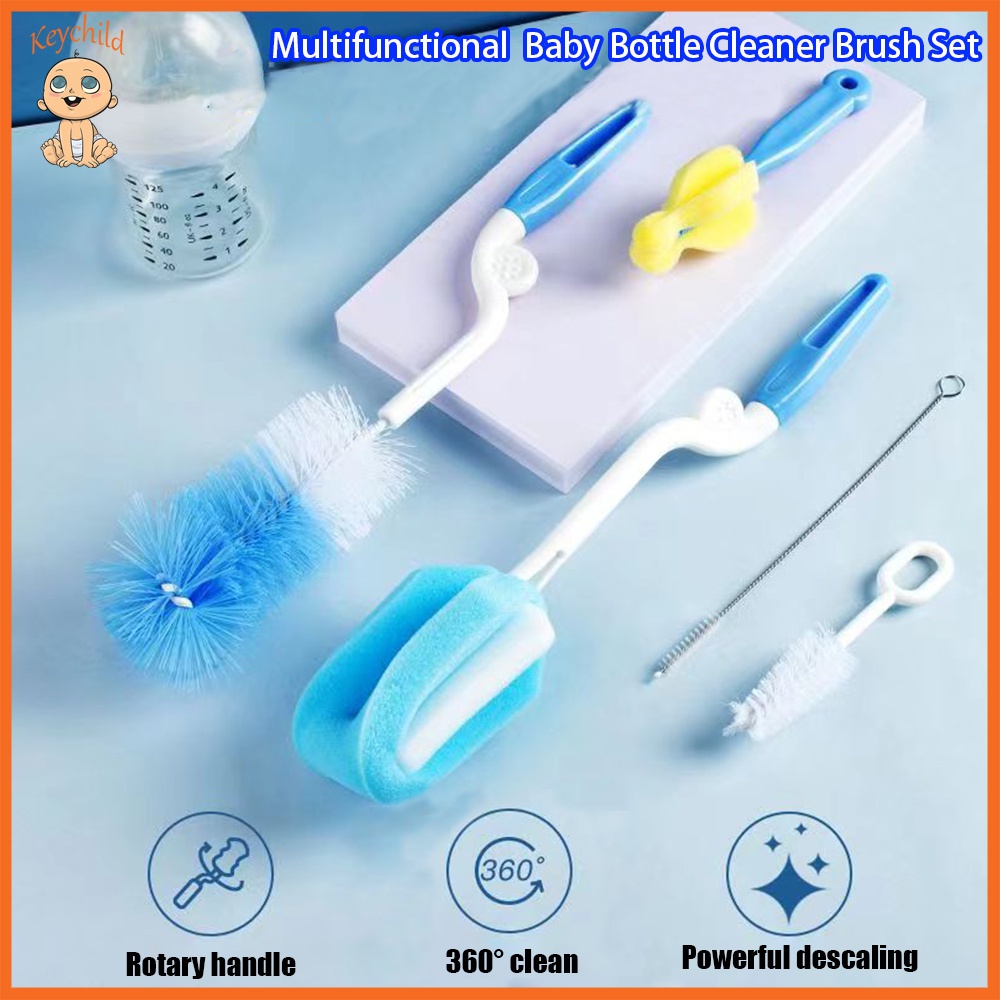 Keychild 5pcs Milk Bottle Brush Bottle Cleaning Set Sponger Nipple