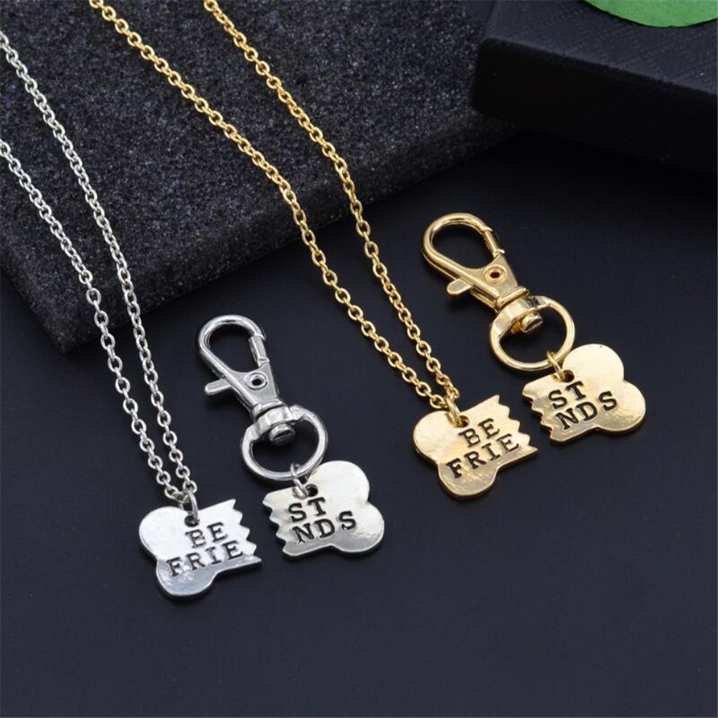 2 pcs Best Friends Matching Necklace Dog Tag Clip Bone Key Chain Friendship