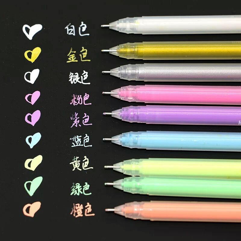 9Pcs 0.6mm White Ink Color Photo Album Gel Pen Stationery Office ...