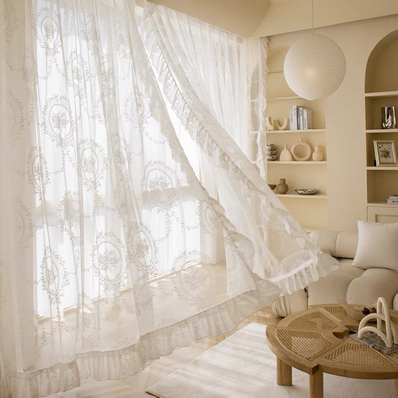 French Retro Light Luxury Translucent Lace Curtain Bay Window Size:100x ...