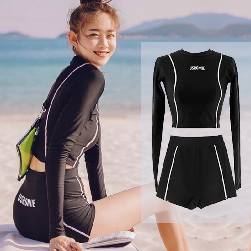 【M&M】#171 Korean Rashguard Two Piece Swimwear Long Sleeve Swimsuit ...