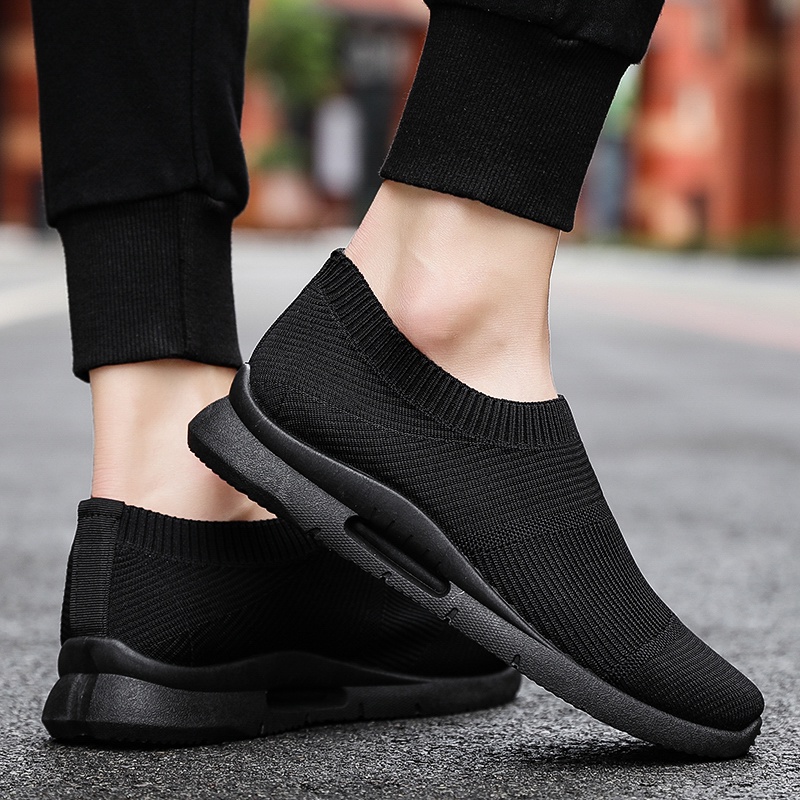 Lightweight Men Slip on Sneakers Fashion Black Shoes Breathable Korean ...