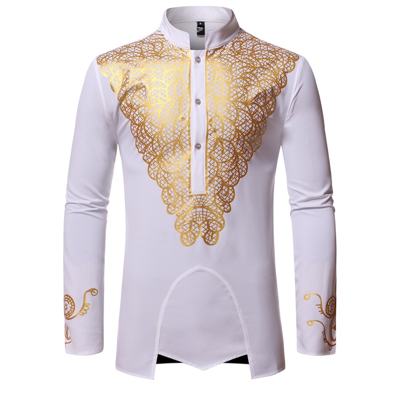 Luxury Metallic Gold Print African Man Clothing Agbada Kaftan Attire ...