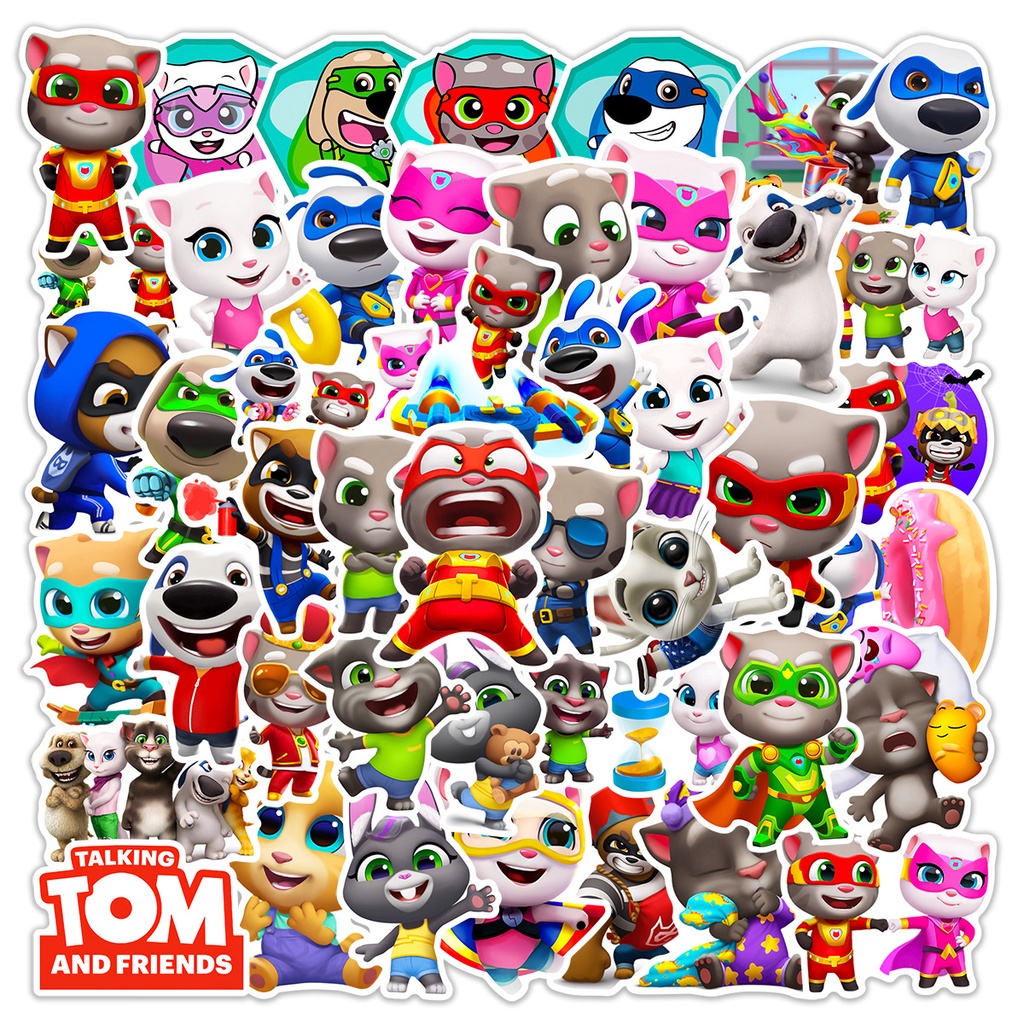 TALKING TOM AND FRIENDS 50 pcs DIY Waterproof Non Repeating Stickers ...