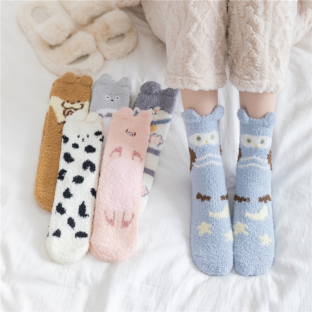 Sunjoy Tech Plush Slipper Socks Women - Colorful Warm Fuzzy Crew Socks Cozy Soft For Winter Indoor 1 Pair