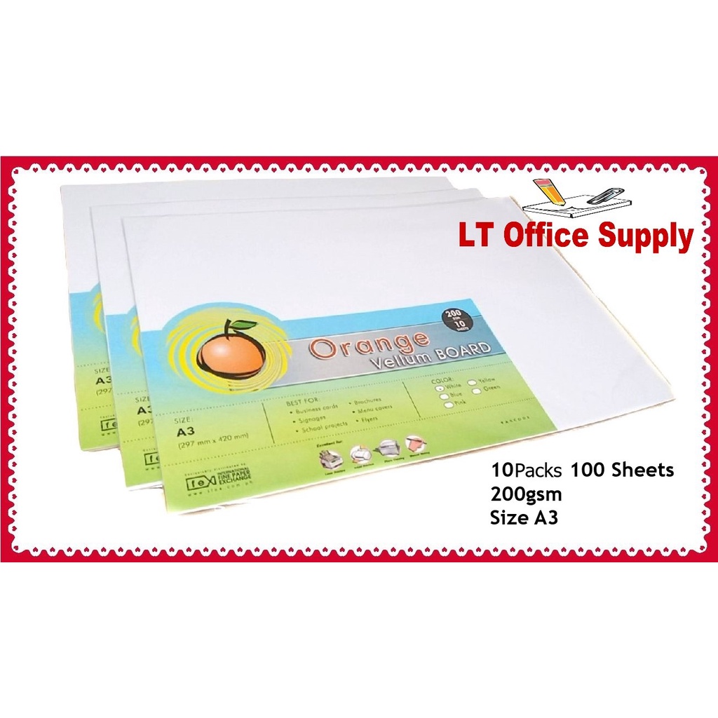 10 Pack 100 Sheets Orange Vellum Board Specialty Board 200gsm size A3 (297mm x 420mm) Shopee