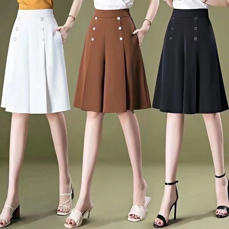 S 5XL Plus Size Skirts Korean Casual Loose Thin High Waist Midi length A line Skirt Black White Khaki Shopee Philippines