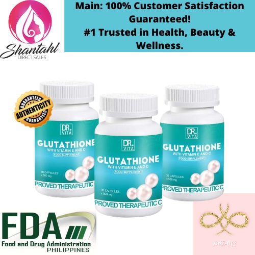 Dr. Vita Glutathione with Vitamin C and E 500mg 30 capsules (3 BOTTLES ...