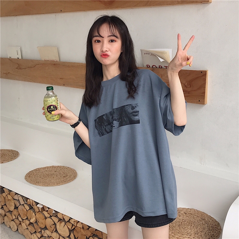 Korean Girls Long Blouse Print t shirt Oversize fashion tops