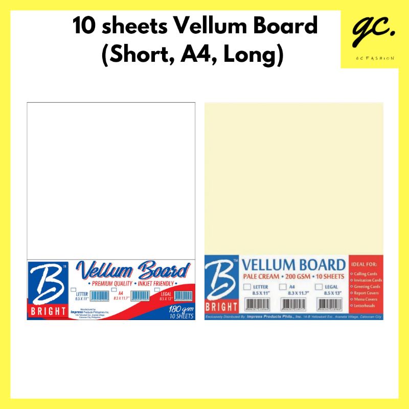 10 sheets Vellum Board Specialty Paper (Short, A4, A3, Long) | Shopee ...