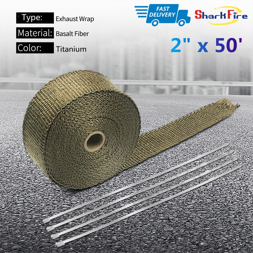 Titanium 2 Inch x 50Ft Exhaust Header Wrap Kit with Stainless Steel ...