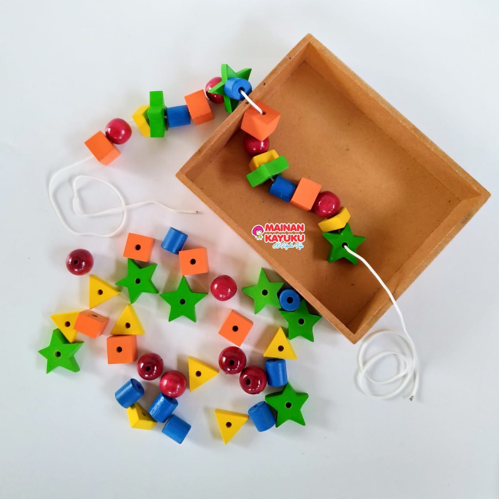 Stringing Shapes and Colors My Wooden Toys Wooden Toys | Shopee Philippines