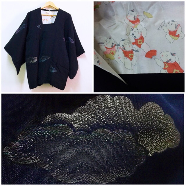 Authentic Japanese Robe Black Decorated With Cloud Pattern Sequin ...