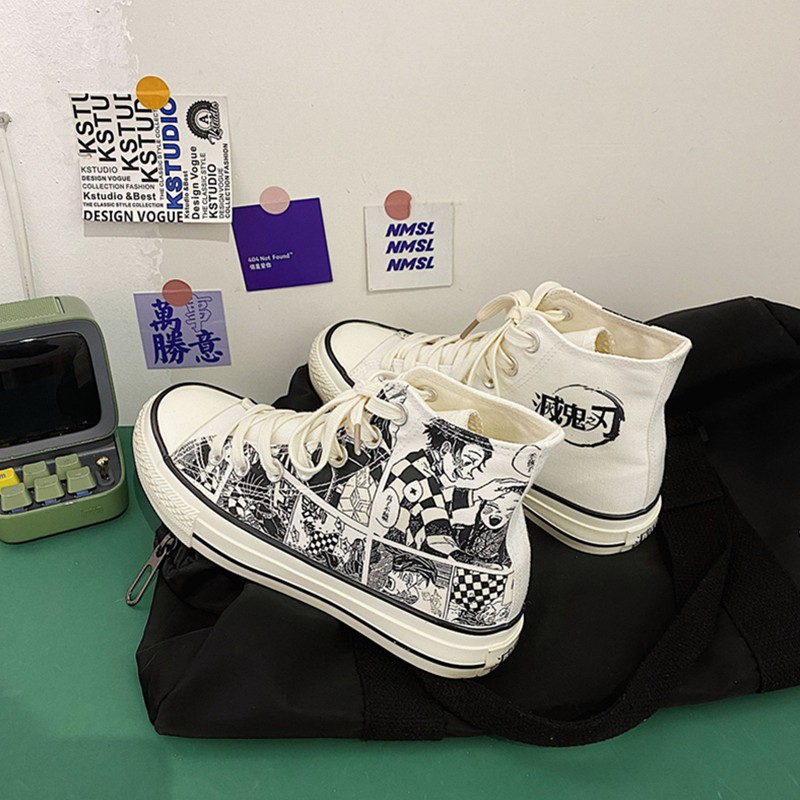 2020 Demon Slayer Kimetsu No Yaiba Anime High top Canvas Shoes Women Trend Ulzzang Sneakers Women 5G